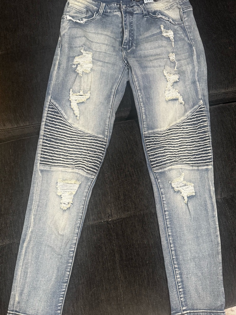 Women’s Light Blue Distressed Moto Jeans